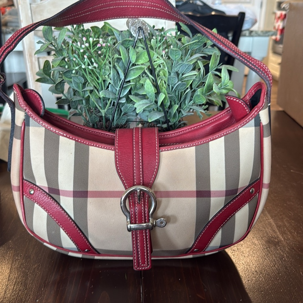 Burberry Plaid Shoulder Bag with Red Trim